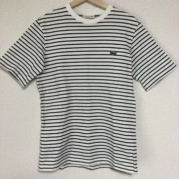 LACOSTE 라코스테 반팔 티셔츠 남성용 3 (M) 화이트 블랙 보더
