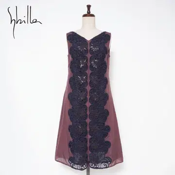 새상품급 Sybilla 스팽글 레이스 원피스 보라색 사이즈 L*ED772