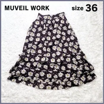 MUVEIL WORK 티어드 롱 스커트 올 패턴 꽃무늬 size36