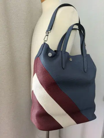 BALLY 가죽 토트백 파랑 버건디