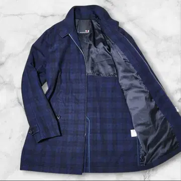 VAN JACKET 반 자켓 스텐카라 코트 체크 무늬 네이비