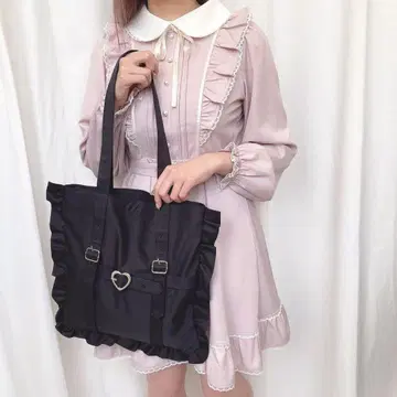 허니시나몬 프릴 블랙 토트백