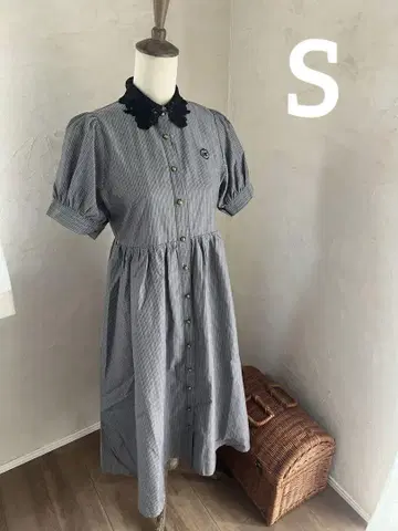 아오키 미사코 콜라보 장미 레이스 카라 스트라이프 셔츠 원피스 S 사이즈