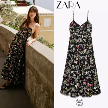 ZARA 컷워크 자수 프린트 패턴 미디 길이 원피스