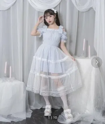 허니시나몬 어깨 리본 티어드 튤 원피스 색스