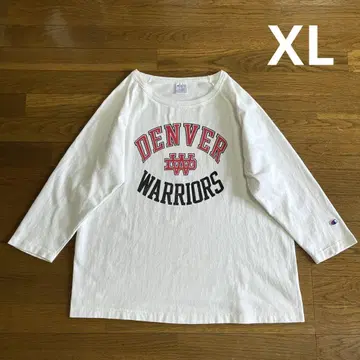USA제 챔피온 7부 소매 티셔츠 XL 화이트 염색 프린트 T1011
