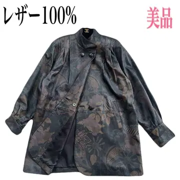 가죽 100% 가죽 자켓 가죽 코트 더블 블랙 계열 꽃무늬 올 패턴