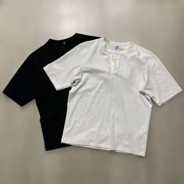 헨리넥 티셔츠 2장 세트 화이트 블랙