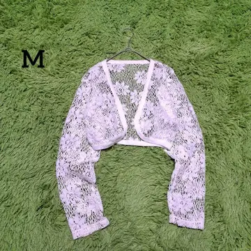 레이스 볼레로 가디건 M 화이트 화이트 플라워 꽃무늬 긴팔