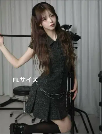 Darich 체인 벨트 트위드 미니 원피스 FL Black