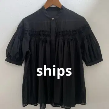쉽스 코튼 보일 핀턱 디자인 블라우스 블랙