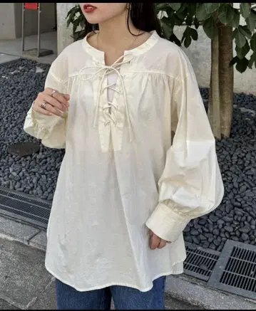 레이스업 튜닉 기장 개더 블라우스 차오패닉 티피