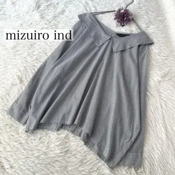 mizuiro ind 와이드 실루엣 폴로 칼라 스트라이프 셔츠 블라우스