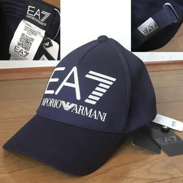 미사용 EA7 엠포리오 아르마니 빅 로고 프린트 캡 모자 네이비