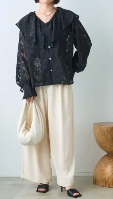 제나 에스파스 메르베유 자카드 프릴 칼라 셔츠 블라우스