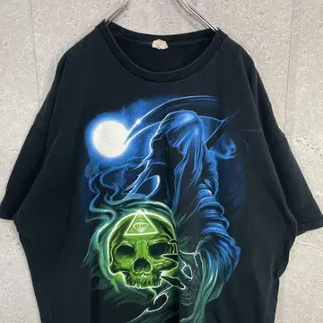 GILDAN 스컬 해골 사신 고스트 프린트 블랙 티셔츠 2XL