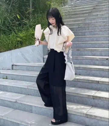 시어 센터 프레스 팬츠 블랙 hinari