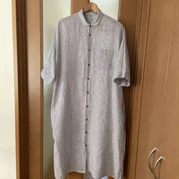 헤븐리 롱 셔츠 원피스 린넨 스트라이프
