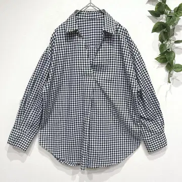 오픈 카라 셔츠 긴팔 깅엄 체크 내추럴 캐주얼 루즈핏