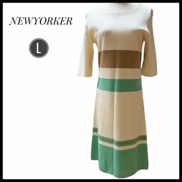 NEWYORKER 반팔 무릎 기장 원피스 L 보더 화이트 여름 청순