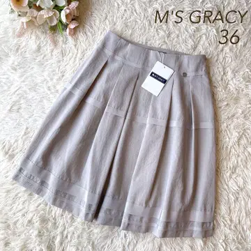 미사용 M'S GRACY 2020년 린넨 혼방 로고 스커트 베이지 36