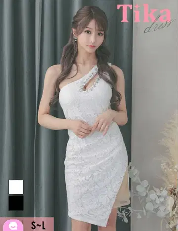 화이트 레이스 한쪽 어깨 드레스 M