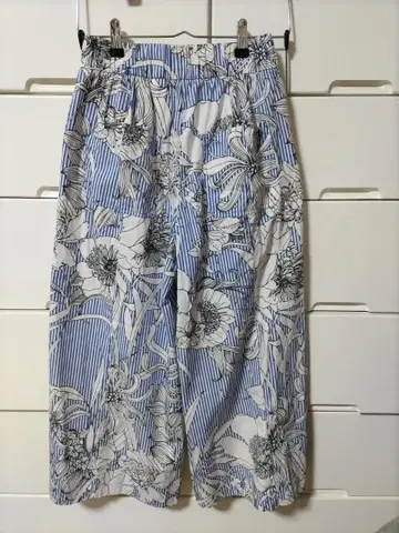 ZARA 보타니컬 꽃무늬 와이드 팬츠 스트라이프 파랑