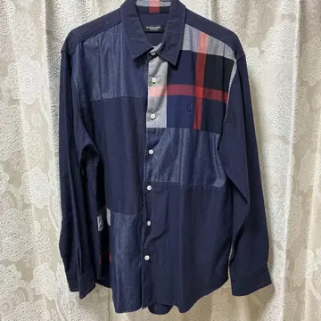 106 BLACK LABEL 체크 무늬 긴팔 셔츠 네이비