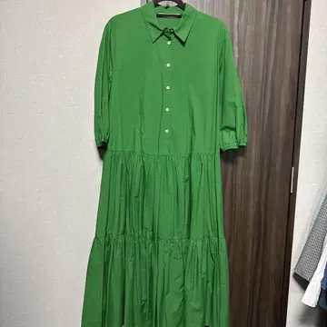 자라 그린 셔츠 원피스 긴팔 티어드 S 코튼 100%
