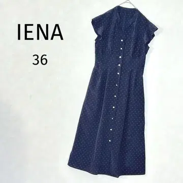 IENA 프릴 소매 원피스 네이비 슬리브리스 도트 종아리 기장 드레이프감