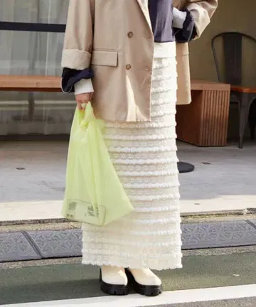 더블 클로젯 프릴 타이트 롱 스커트