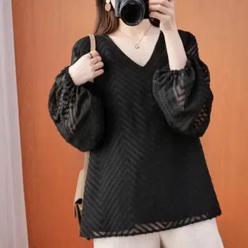 새상품 여성용 블라우스 셔츠 볼륨 소매 시원한 봄/여름 비침 블랙
