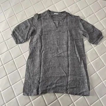 fog linen work 린넨 V넥 그레이 튜닉 오분 소매