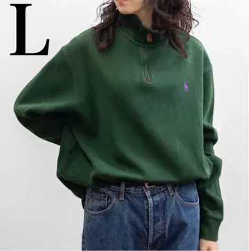 L 랄프 로렌 하프 지퍼 상의 그린 Ralph Lauren