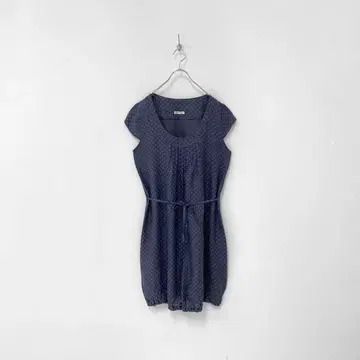 새상품급 빈티지 이탈리아제 린넨 반팔 원피스 롱 도트 무늬