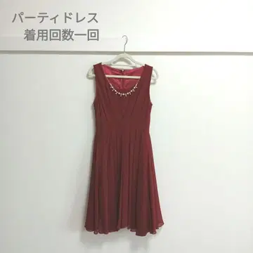 버건디 슬리브리스 플레어 드레스