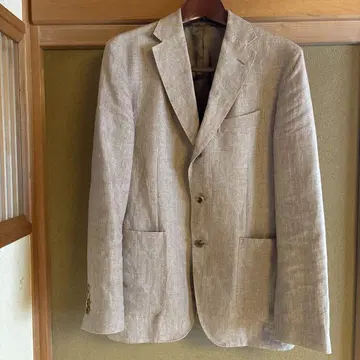 파파스 테일러드 자켓 M 베이지 린넨 100% 고급스러움 일본제