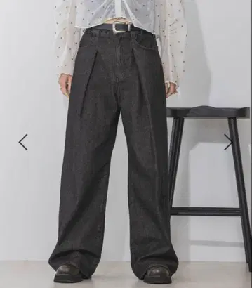 지나시스 턱 데님 와이드 팬츠