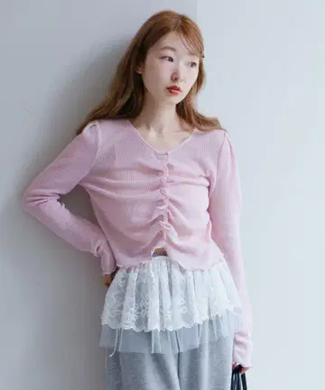 Kastane 프론트 셔링 티 핑크