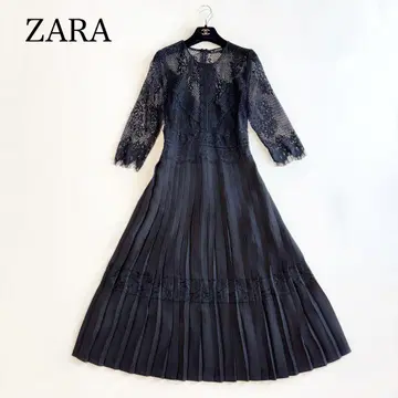 ZARA 자라 레이스 플리츠 원피스 시어 L 사이즈 블랙 봄/여름