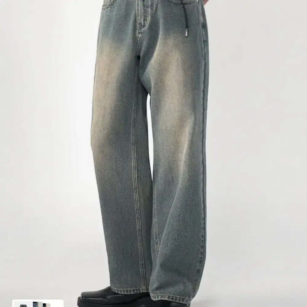 【UNTAPPED STUDIO】vintage front wassing balloon denim Untap Studio Vintage Front Washing Wide Jeans Denim Pants