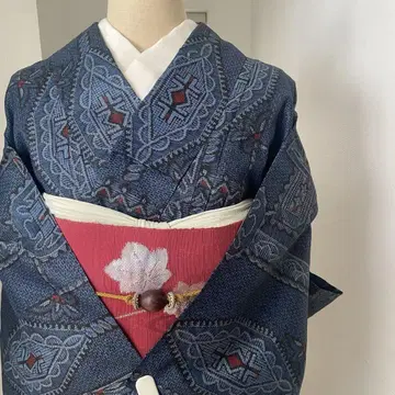 기모노 코몬 단이 청색 계열 성숙한 스타일