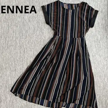 Ennea 스트라이프 반팔 무릎 기장 원피스 38 브라운 안네아