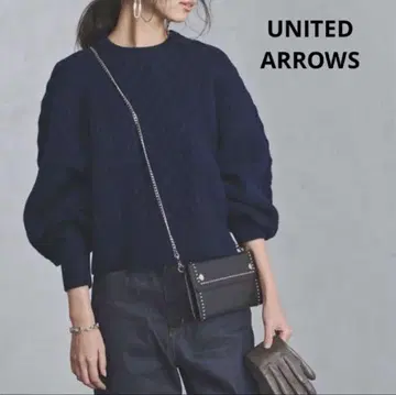 유나이티드 애로우즈 UWFC 케이블 숏 기장 니트 캐시미어 혼방 네이비