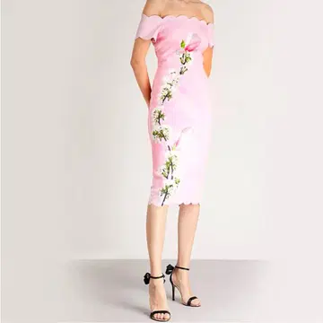 Ted Baker 플라워 프린트 타이트 드레스 롱 기장 사쿠라 핑크 1