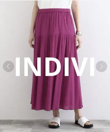INDIVI 셔링 플레어 롱 스커트