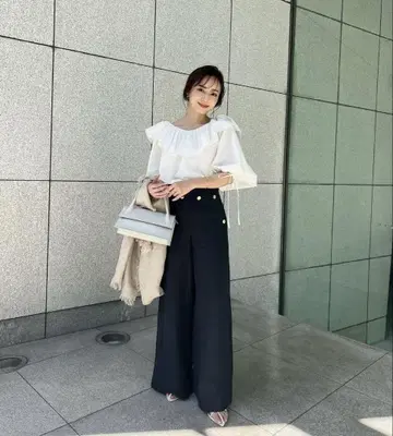 anuans 린넨 블렌드 플레어 마린 팬츠