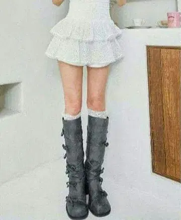 다리치 택 포함 새상품 셔링 코튼 레이스 미니 스커트 WHT 화이트 면
