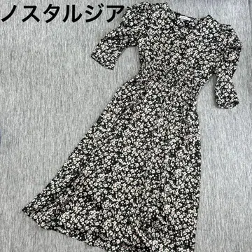 NOSTALGIA 꽃무늬 반팔 원피스 블랙 롱 기장
