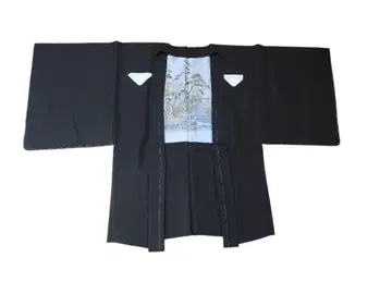 블랙 문장 기모노 겉옷(기모노) 순수 실크 신랑, 성인식 남자